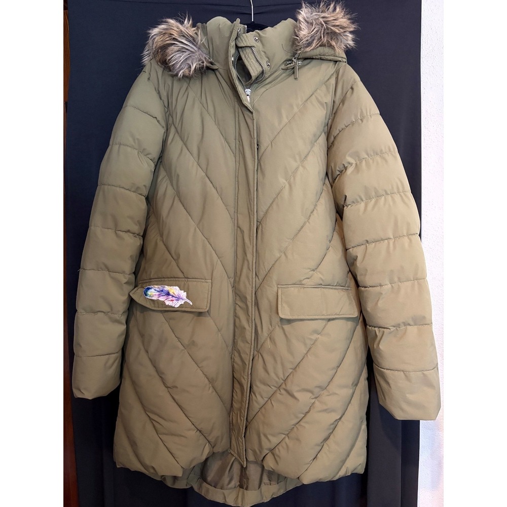 Maurices Olive Green Puffer Jacket W/Faux Fur Hood Size XL